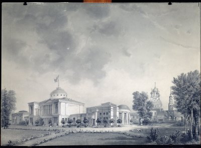 Utsikt över Ostankinopalatset, Moskva (Utsikt över Ostankinopalatset) - Verk av Dmitri Nikiforovich Martynov (1826-1889), penna på papper av Dmitri Nikiforovich Martynov