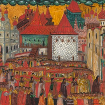 Procession av korset för att fira Peter den stores födelse, 1917. av Dmitri Semyonovich Stelletsky