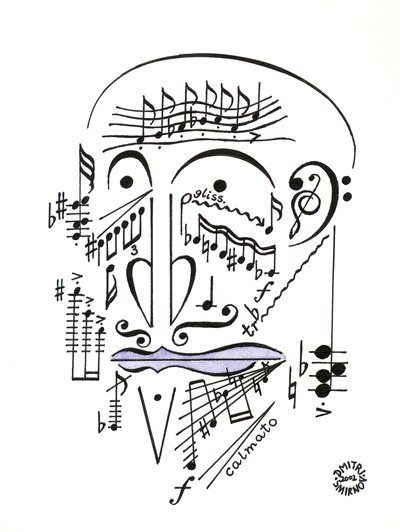 Dr Musicus - ett ansikte ritat med hjälp av musikaliska notationer av Dmitri Smirnov