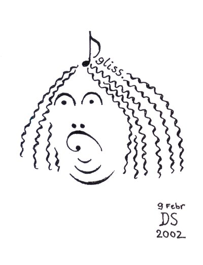 "Glisstering Hair" - ett ansikte som ritats med hjälp av musiknotation av Dmitri Smirnov