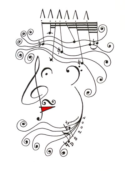 King of Music - en karikatyr av ett huvud med krona som ritats med hjälp av musiknotation av Dmitri Smirnov