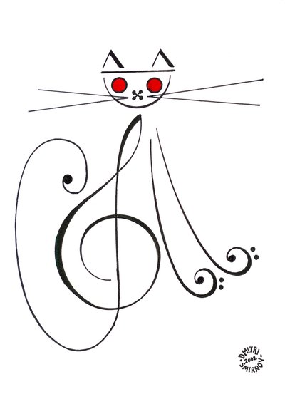 Musikalisk katt - en katt som ritats med musikalisk notskrift av Dmitri Smirnov