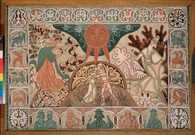 Scengardindesign för operan ""The Snow Maiden"" av Nicolas (Nikolai) Rimsky Korsakov (Rimsky-Korsakov) (1844-1908) (gardindesign för operan Snow Maiden av N Rimsky Korsakov) - Verk av Dmitri Semyonovich Stelletsky ( 1875-1947), gb av Dmitry (Dmitrij) (1875 1947) Stelletsky