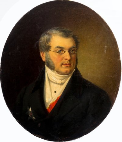 Porträtt av författaren Mikhail Nikolaevich Zagoskin 1789-1852, 1868. av Dmitry Mikhaylovich Bolotov