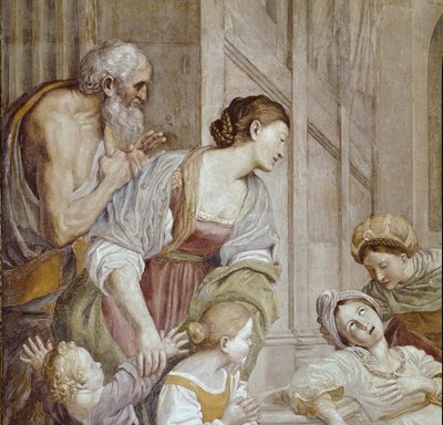 Story of St Cecilia: Death of St. Cecilia, detalj (Fresco av Domenichino
