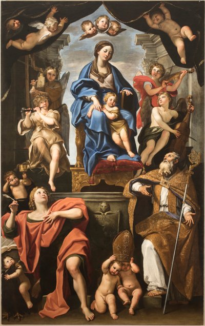Jungfru och barn med de heliga Petronius och Johannes evangelisten, 1625-1629. av Domenichino