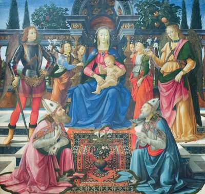 Madonna och barn med ärkeänglarna och med de heliga biskoparna Justus och Zenobius av Domenico (1449 94) Ghirlandaio