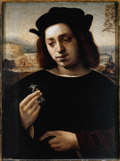 Porträtt av människan, känt som guldet - olja på duk av Domenico Ghirlandaio