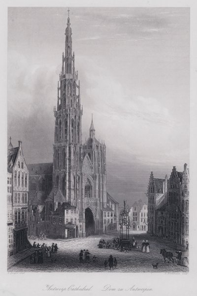 Antwerpens katedral (gravyr) av Domenico (after) Quaglio