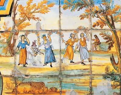 Detalj av majolikadekoration av Cloister of Poor Clares av Domenico Antonio Vaccaro