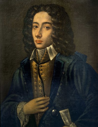 Porträtt av Giovanni Battista Pergolesi (Jean Baptiste Pergolese, Jean-Baptiste) (1710 - 1736). Olja på trä av Domenico Antonio Vaccaro. Konservatoriet i Neapel. Giovanni Battista Pergolesi målning av Domenico Antonio Vaccaro Neapels konservatorium av Domenico Antonio Vaccaro