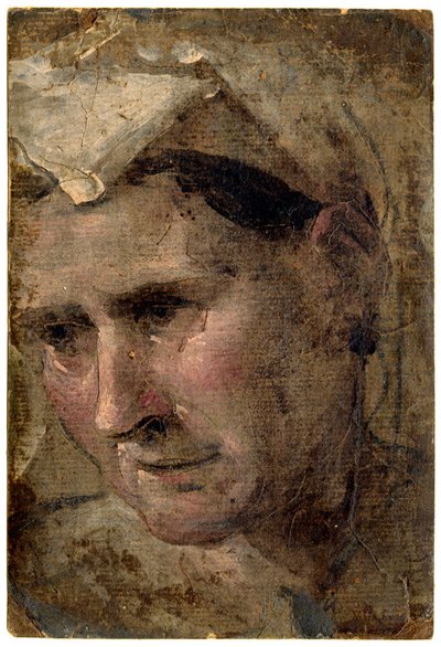 Beccafumi - Huvud av en gammal kvinna som tittar ner till vänster Olja på papper, 1953,1212.4 av Domenico Beccafumi