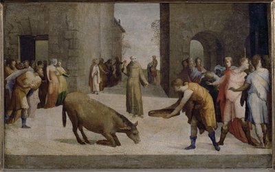 Sankt Antonius av Padua och miraklet med mulan ... av Domenico Beccafumi