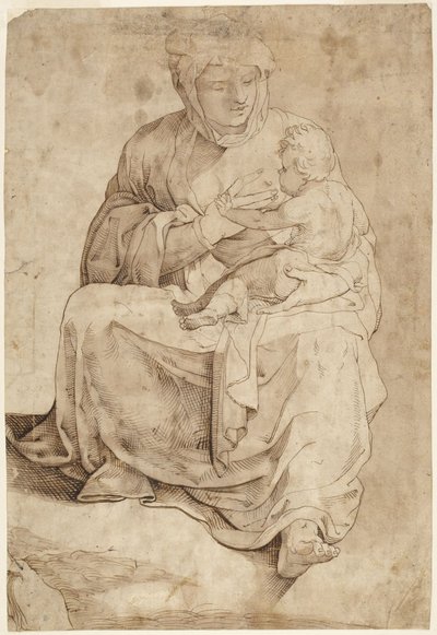 Sittande madonna som ammar barnet, från en inläggningspanel i golvet i Sienas domkyrka av Domenico Beccafumi
