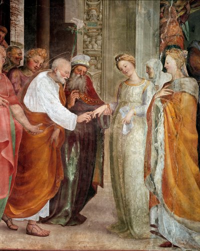 Jungfruns bröllop, detalj. Målning av Domenico Beccafumi (1486-1551) av Domenico Beccafumi