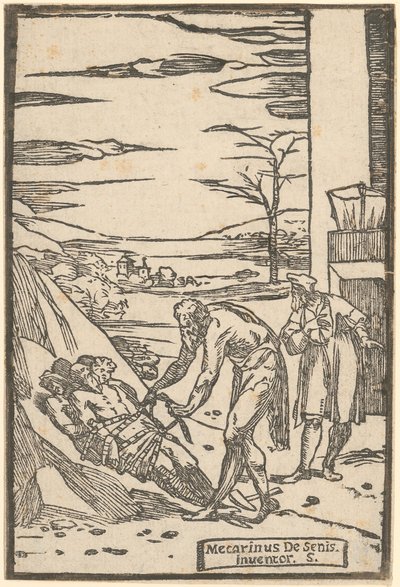Vulkan binder de fångna metallerna med en kedja, blad 4 i serien ”De la Pirotechnia” av Domenico Beccafumi