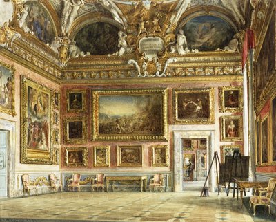 Interiörer i Palazzo Pitti, Florens: The Room of the "Illiad with Andrea del Sarto" sn "Assumption", av Domenico Caligo