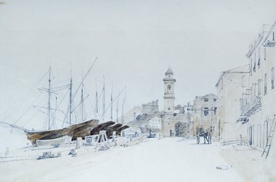 View of Weapons at Taggia, ca 1860, av Pasquale Domenico Cambiaso (1811-1894), Italy Penna och akvarell. av Domenico Cambiaso