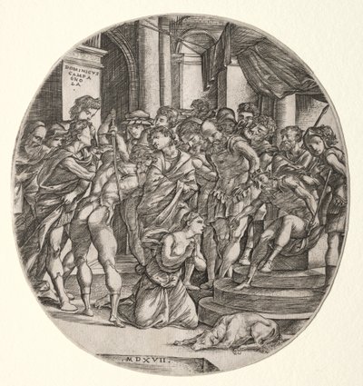 Halshuggning av Saint Catherine av Domenico Campagnola