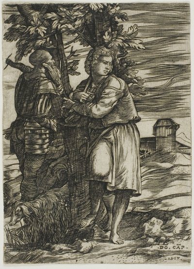 Shepherd och Old Warrior av Domenico Campagnola
