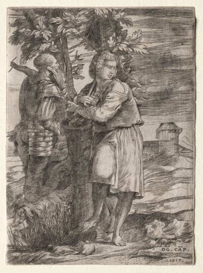 Shepherd och Old Warrior av Domenico Campagnola
