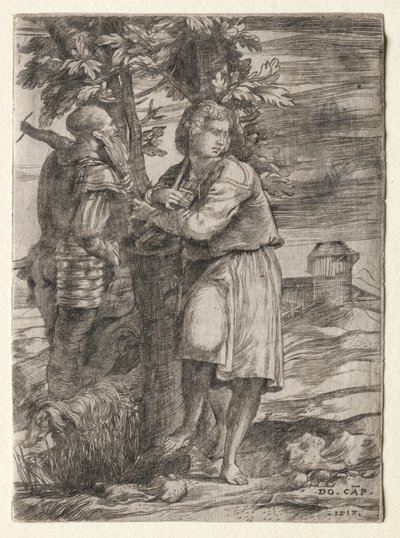 Herde och gammal krigare, 1517. av Domenico Campagnola