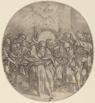 Den Helige Andes nedstigning av Domenico Campagnola