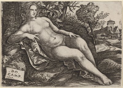 Venus liggande i ett landskap av Domenico Campagnola