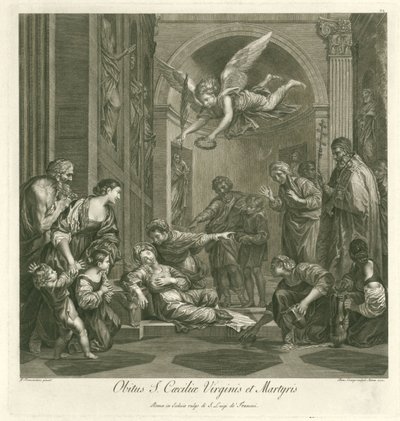 Dood van de heilige Cecilia St. Cecilia Jungfrun och Martyrens död (titel på föremålet) Italiensk schilderkunst (serietitel) Italian School of Painting (serietitel) av Domenico Cunego