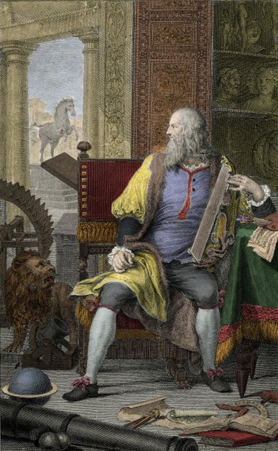 Representation av målaren, skulptören Leonard de Vinci (Leonardo da Vinci) (1452-1519) i hans verkstad Etching av Domenico Cunego (1726-1803) av Domenico Cunego