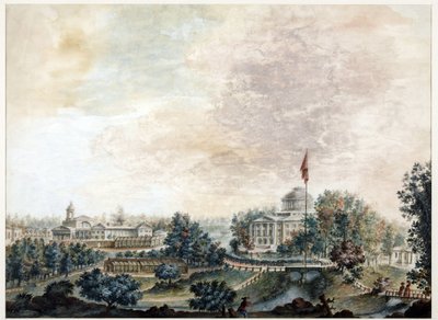 Palais de Pavlosk (1782-1786) - Pavlovsk-palatset - Domenico Felice Lamoni (1745-1830). Akvarell och vit färg på papper, efter 1786. Statens museum för Sankt Petersburgs historia av Domenico Felice Lamoni