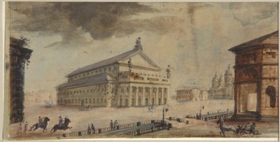 Sankt Petersburgs kejserliga Bolshoi Kamenny-teatern - Domenico Felice Lamoni (1745-1830). Akvarell och vit färg på papper, före 1783. Statens museum för Sankt Petersburgs historia av Domenico Felice Lamoni