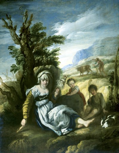 Adam och Eva på jobbet av Domenico Fetti or Feti