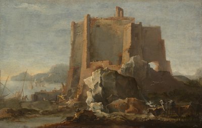 Landskap med klippa och fästning, ca. 164050. av Domenico Gargiulo