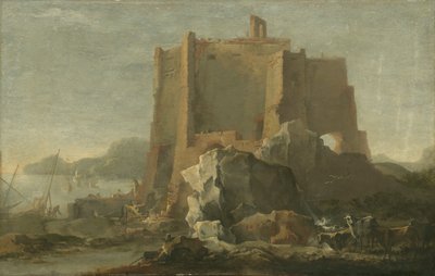 Landskap med klippa och fästning, c.1640-50 av Domenico Gargiulo