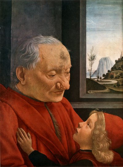 Italienska: Ritratto di vecchio con nipote En gammal man och hans barnbarn av Domenico Ghirlandaio