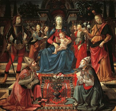 Madonna and Child Enthroned, St Zenobius, St Just, St Michael the Archangel and St Raphael the Archangel, ca 1483, av Domenico Ghirlandaio (1449-1494), tempera på trä av Domenico Ghirlandaio