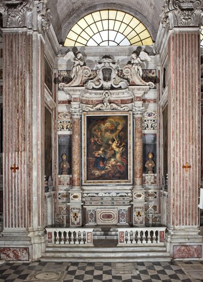 Bebådelse, altare, sjätte kapellet, ca 1679 (olja på duk) 345 x 200 cm av Domenico I Piola