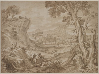 Landskap med herdar av Domenico I Piola