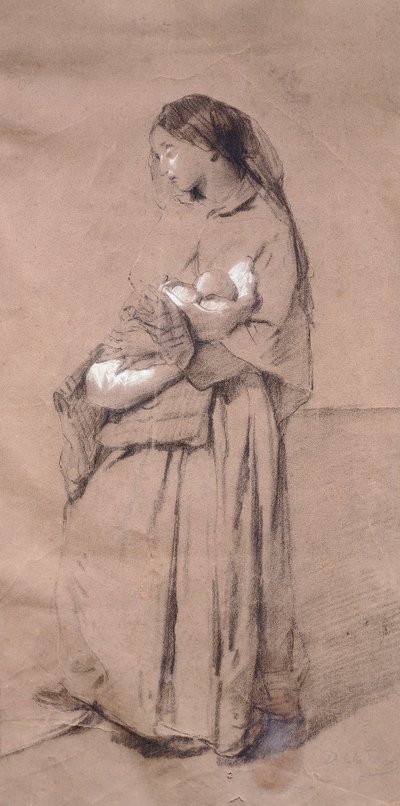 Mother forsaken, av Domenico Induno, penna på papper av Domenico Induno