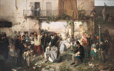 Nyheter om freden i Villafranca av Domenico Induno