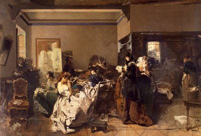 Skola för sömmerskor, av Domenico Induno (1815-1878), olja på duk av Domenico Induno