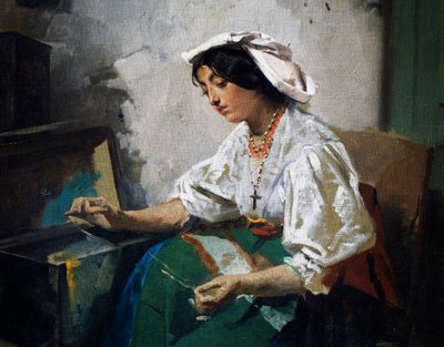 Kushona wasichana av Domenico Induno