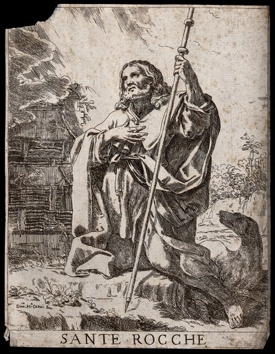 Sankt Rochus. Etsning av D. M. Canuti. av Domenico Maria Canuti