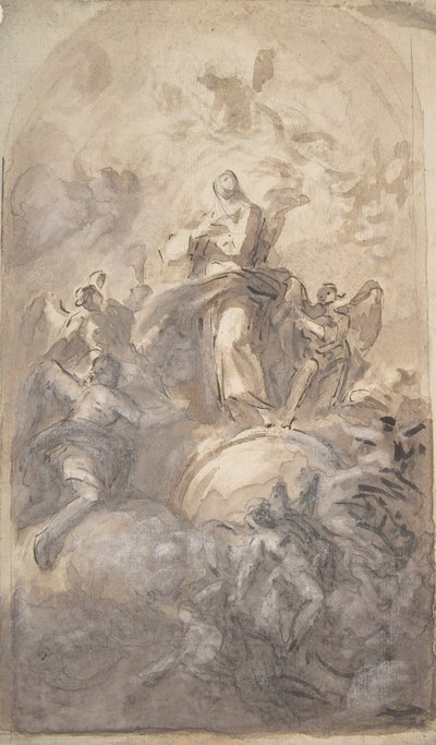 The Virgin Immaculate in Glory recto, Skiss of a Part of a Leg and a Hand verso, 1723-1806. av Domenico Mondo