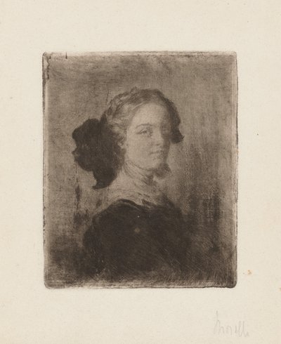 En ung kvinna med en rosett i håret av Domenico Morelli