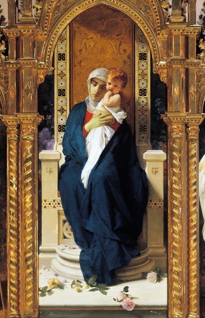 Tryptyk av Madonna av rosorna, av Domenico Morelli (1823-1901), Detalj, St Augustinus kapell, slottet Corigliano Calabro, Kalabrien, Italien av Domenico Morelli