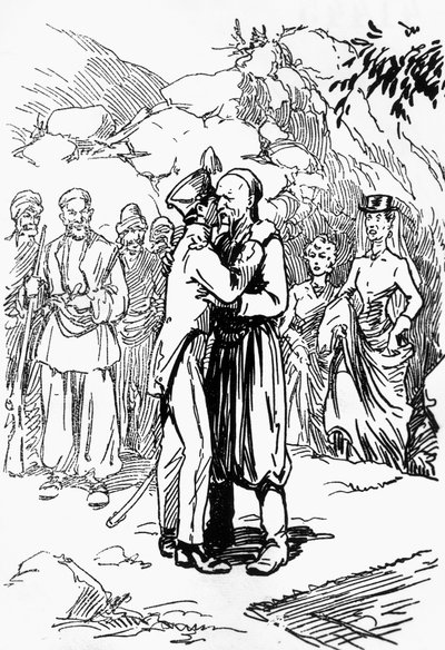 Illustration av Domenico Natoli (1885-1968) till King of Mountains, roman av Edmond About (1828-1885) av Domenico Natoli