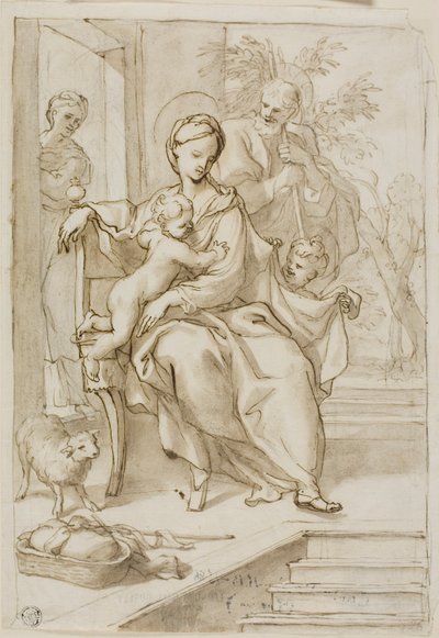 Helig familj med Saint Anne och spädbarnet Saint John the Baptist av Domenico Piola