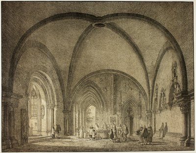 Dopsal och kloster i katedralen i Mainz, från samling av minnesvärda medeltida byggnader i Tyskland av Domenico Quaglio